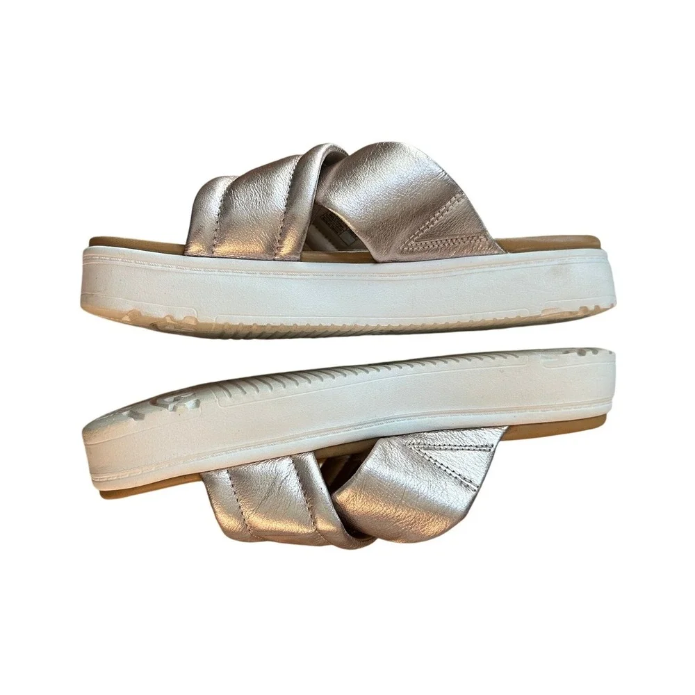 UGG Emily Rose Gold Metallic Leather Crisscross Slide Sandals 1124995 Womens 9